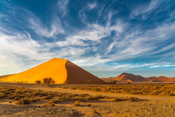 Fototapeta na wymiar Landscape from the large sand dunes with dune 45 at Sossusvlei during sunrise