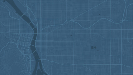 Blue Portland city area vector background map, streets and water cartography illustration.