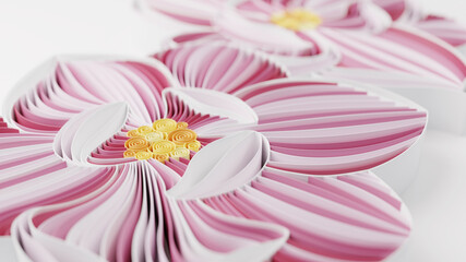 Fototapeta na wymiar Paper art of quilling paper pink magnolia flower, hand made and digital craft concept