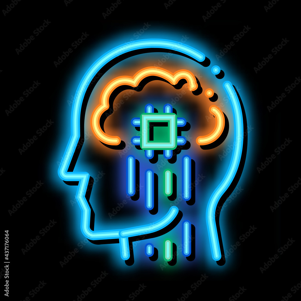 Canvas Prints head nerve impulses biohacking neon light sign vector. glowing bright icon sign. transparent symbol 