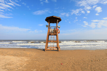 The watchtower is on the beach, on the seashore, in North China