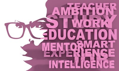 Silhouette of a female head and education words cloud.