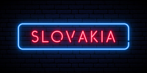 Obraz premium Slovakia neon sign. Bright light signboard. Vector banner.