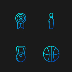 Set line Basketball ball, Kettlebell, Medal and Bowling pin. Gradient color icons. Vector