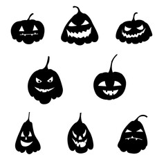 set of pumpkin silhouettes with eyes, Halloween. vector isolated on a white background