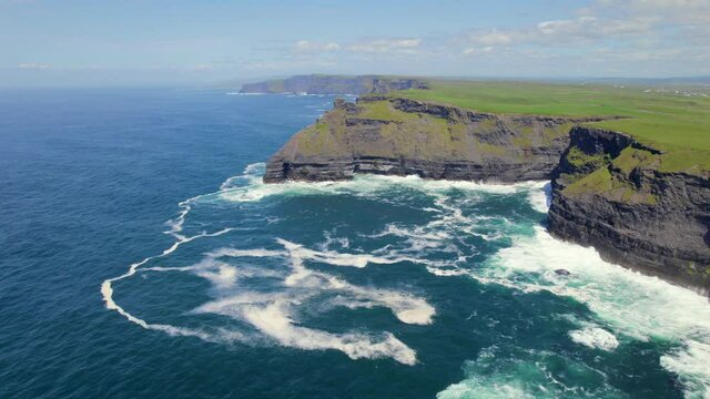 Aerial view of Cliffs of Moher towards the north side.