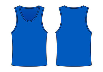 Blank Blue Tank Top Template On White Background.Front and Back View, Vector File