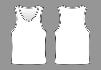 Blank White Tank Top Template On Gray Background.Front and Back View, Vector File