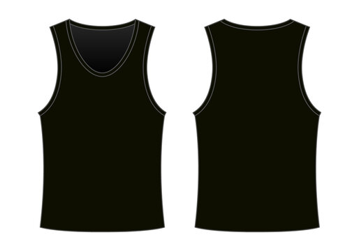 Black Tank Top Template Vector On White Background.Front and Back Views.