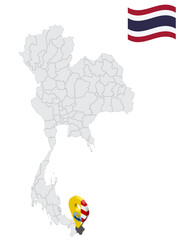 Location of Narathiwat Province on map Thailand. 3d Narathiwat flag map marker location pin. Quality map with Provinces of Thailand for your web site design, app, UI. EPS10.