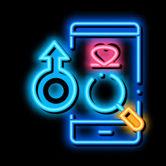 Male Love Search neon light sign vector. Glowing bright icon Male Love Search sign. transparent symbol illustration