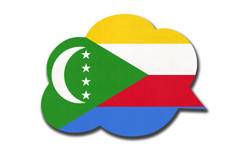3d speech bubble with Comorian national flag isolated on white background. Symbol of Comoros country.