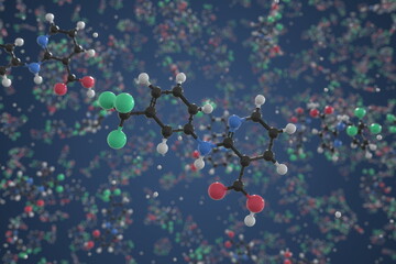 Molecule of niflumic acid, ball-and-stick molecular model. Scientific 3d rendering