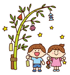 七夕飾りと子どもたち