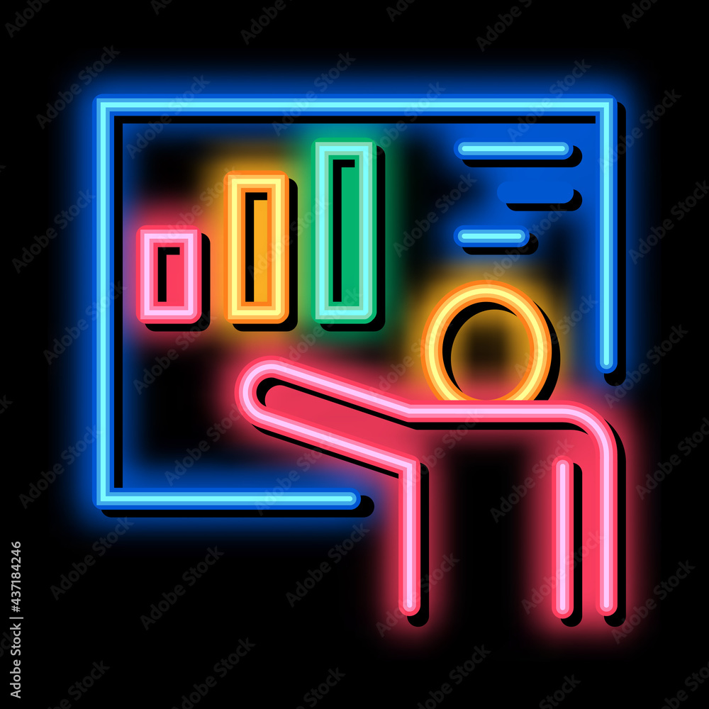 Aufkleber speaker with statistic neon light sign vector. glowing bright icon speaker with statistic sign. tran