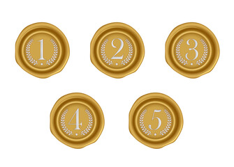 Sealing wax stamp vector illustration set ( number, ranking ) from 1st to 5th (gold)