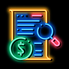 Money Contract Check neon light sign vector. Glowing bright icon Money Contract Check sign. transparent symbol illustration