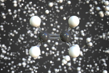 Ethylene molecule made with balls, scientific molecular model. Chemical 3d rendering