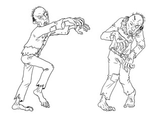 Halloween drawing Zombie. Coloring template. Undead revenant.	