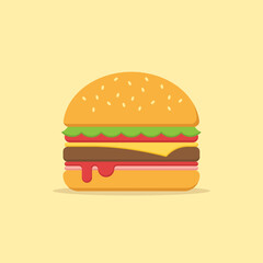 Burger icon, Hamburger fast food symbol, Simple flat design, Vector illustration