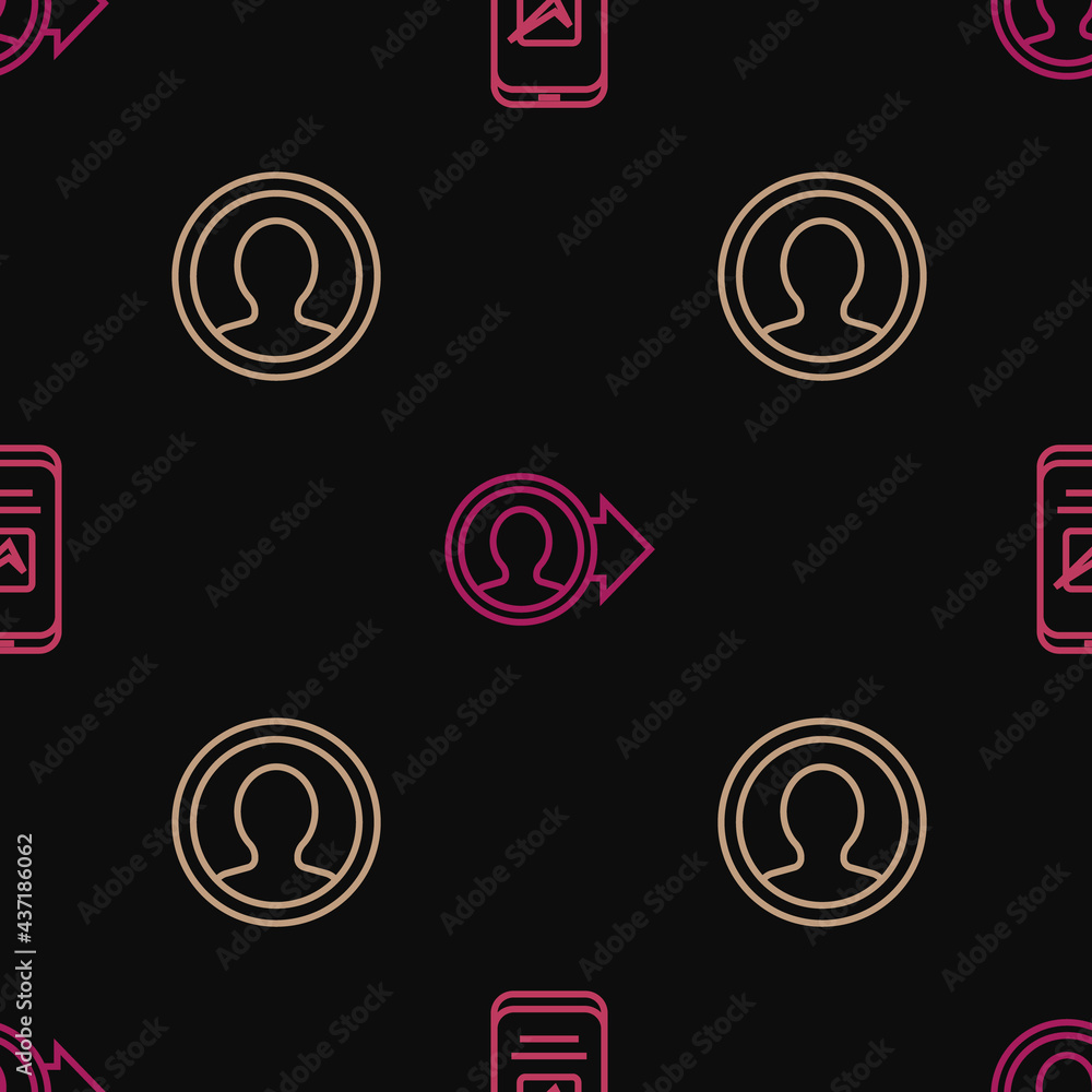 Poster set line smartphone, create account screen and on seamless pattern. vector