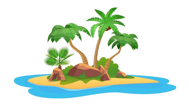 Tropical island with palm trees, sand and water