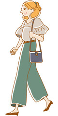 歩く金髪の女性　手書き風