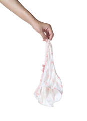 Women hand holding lingerie on white background