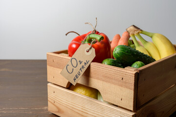 Local organic vegetables and fruits with carbon emission label made from recycled paper