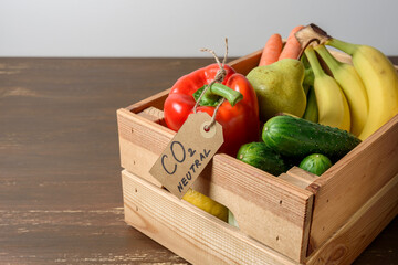 Local organic vegetables and fruits with carbon emission label made from recycled paper