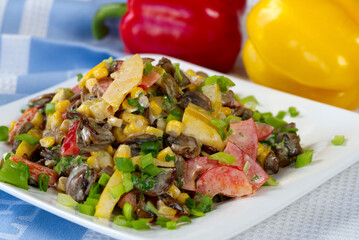 fresh vegetable salat on plate vegan food lifestyle