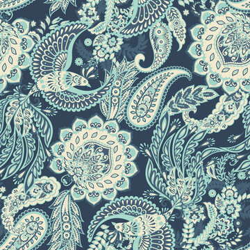 Paisley Floral oriental ethnic Pattern. Seamless Vector Ornament. Damask fabric patterns.