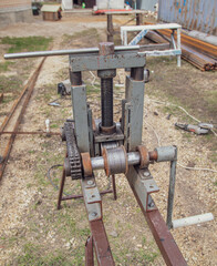 Metal vise for bending pipes.