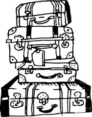 おしゃれな旅行鞄・キャリーケースが積み重なったベクターイラスト / vector illustration of travel luggage