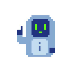 Online assistant, robot avatar. Chat bot pixel art icon. Hotline bot support service logo. Isolated vector illustration. Design for stickers, logo, app. 