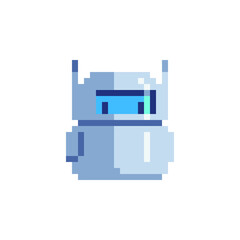 Chat bot Robot Android pixel art character. Online assistant. Cyber Artificial Intelligence. Isolated vector illustration. 8-bit sprite. Design stickers, logo, mobile app.