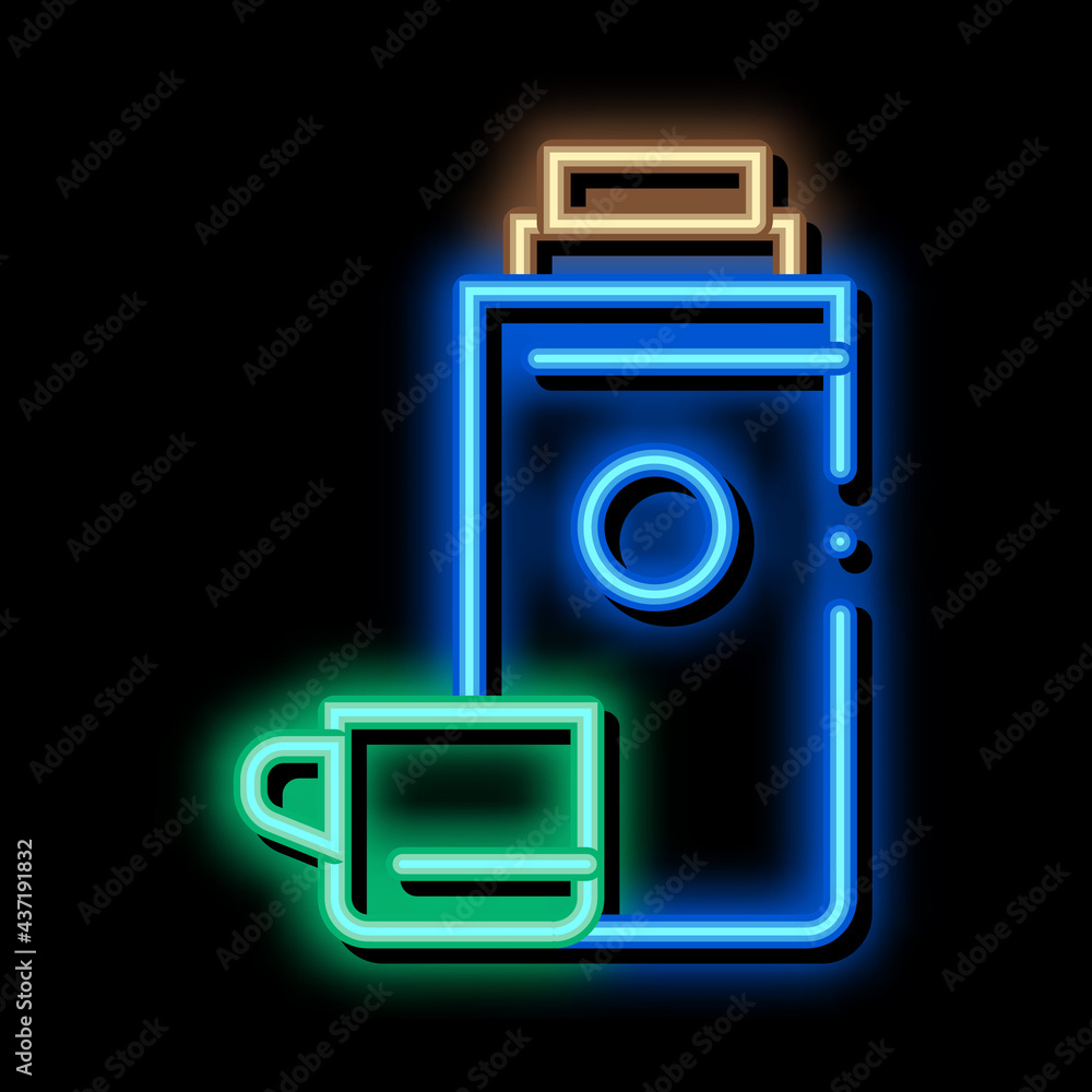 Canvas Prints camping thermos with drink neon light sign vector. glowing bright icon camping thermos with drink si