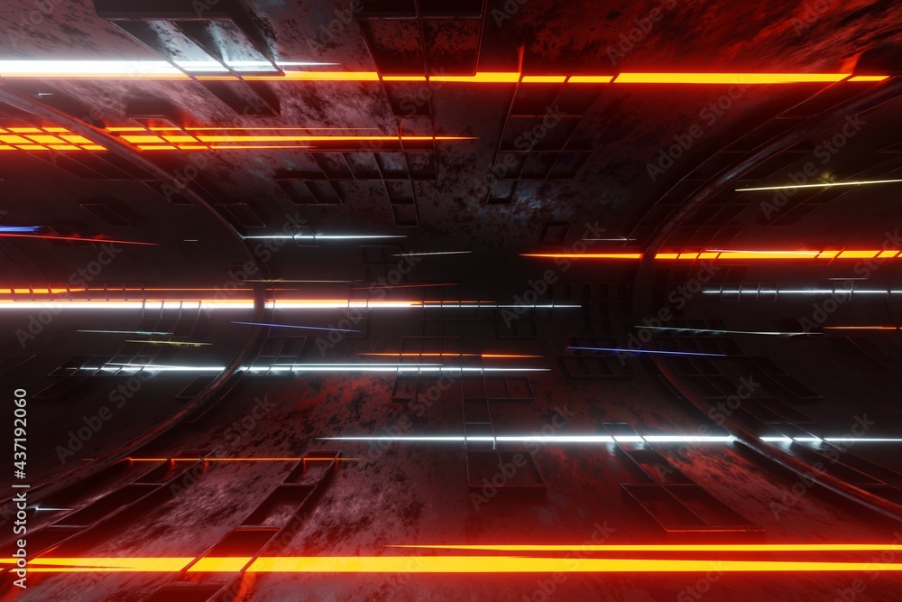 Poster technology glowing plasma engine tube tunnel alien spaceship background 3d rendering