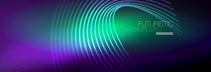 Dark abstract background with glowing neon circles. Trendy layout template for business or technology presentation, internet poster or web brochure cover, wallpaper