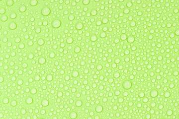 Water drops on green background texture. Backdrop glass covered with drops of water. green bubbles in water.