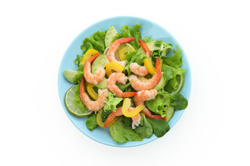 Tasty shrimp salad isolated on white background