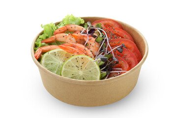 Tasty shrimp salad isolated on white background