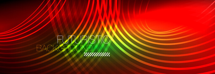 Dark abstract background with glowing neon circles. Trendy layout template for business or technology presentation, internet poster or web brochure cover, wallpaper