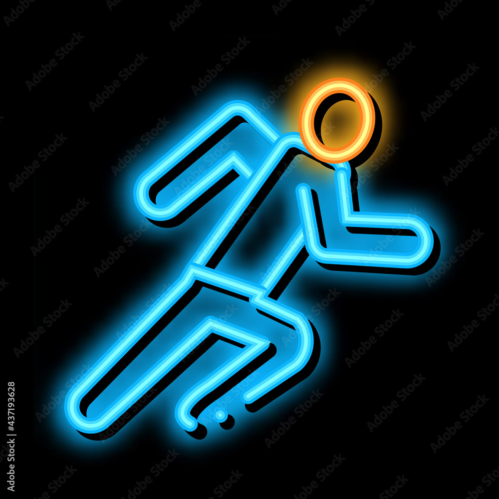 Poster runner athlete in action neon light sign vector. glowing bright icon runner athlete in action sign. 