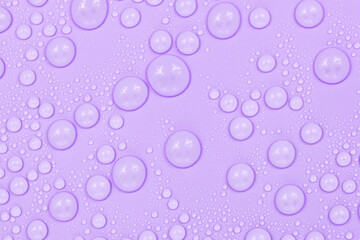 Water drops on purple background texture. Backdrop glass covered with drops of water.  violet...