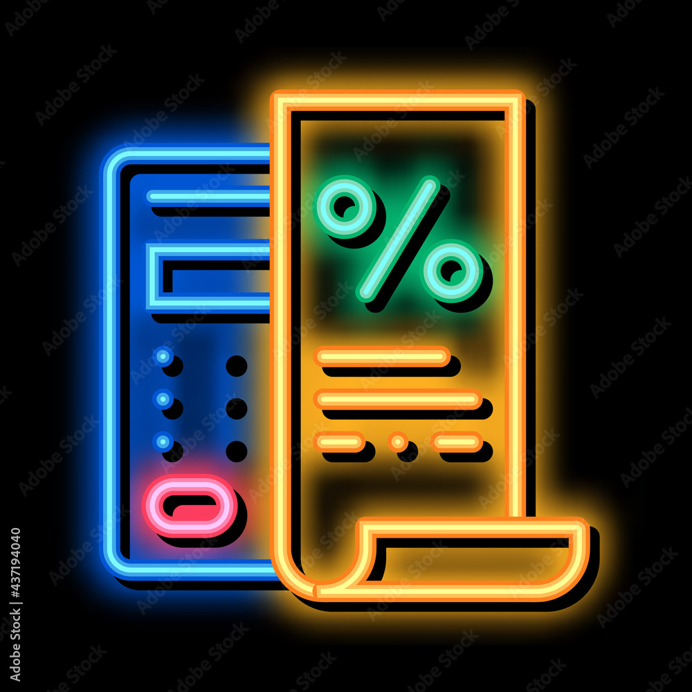 Poster check with mathematical interest calculations neon light sign vector. glowing bright icon check with