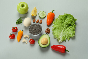 Concept of healthy nutrition on light gray background