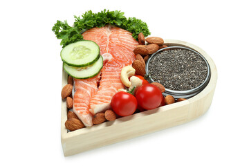 Healthy food in heart isolated on white background