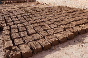 adobe bricks are dried in the sun of Morocco