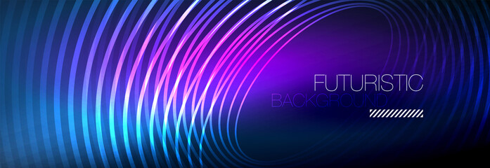 Dark abstract background with glowing neon circles. Trendy layout template for business or technology presentation, internet poster or web brochure cover, wallpaper